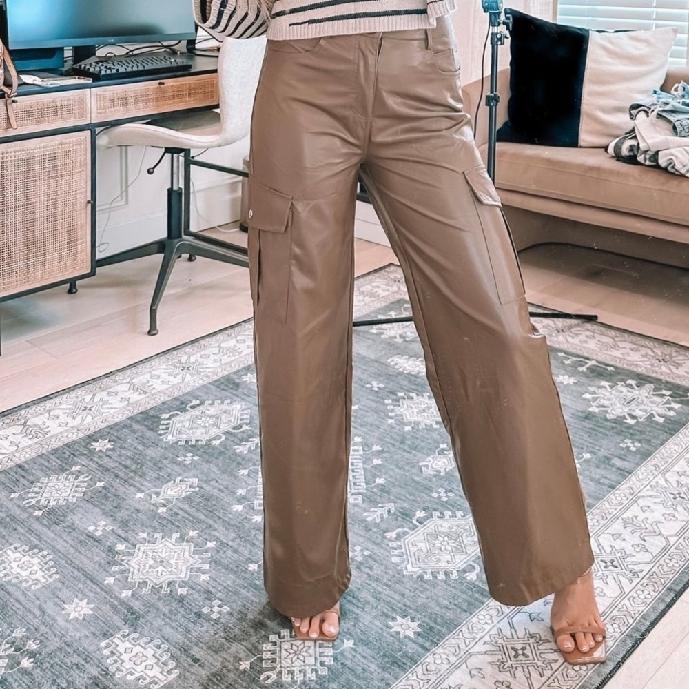 Magnolia Boutique Brown Faux Leather Cargo Pants